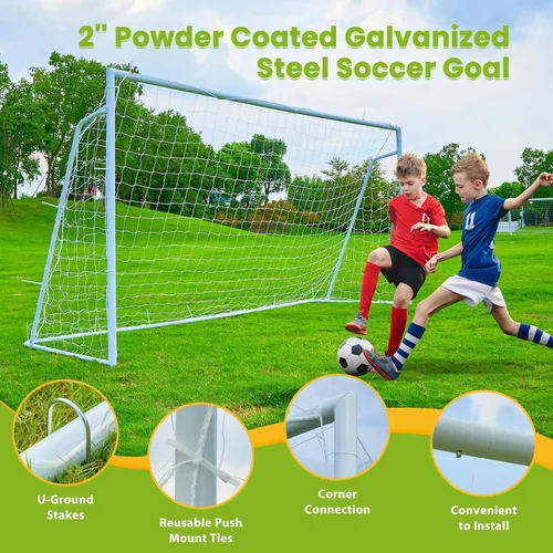 Miniatura 6 de Portería de fútbol de 12 × 6, 8 x 6 y 6 x 4 pies para patio trasero, portería de fútbol de acero de 2 pulgadas de diámetro para niños y adultos