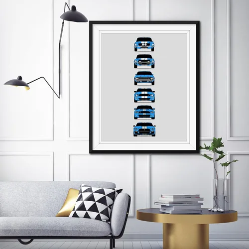 Miniatura 3 de Custom Car Posters Handmade Poster compatible with Shelby Mustang GT500 and Print of Ford Shelby GT500 - Grabber Blue with White Stripes, 11x14 7.