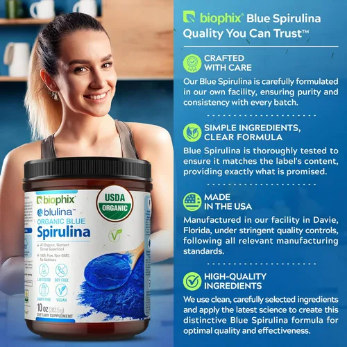 Miniatura 5 de biophix Blue Spirulina en polvo orgánico Blulina 10 onzas – Algas espirulina orgánica en polvo 283 porciones – Suplemento superalimenticio