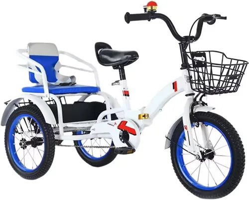 Miniatura 12 de Folding Kids trikes with Parent Handle,3-10 Years Tandem tricycles with Rear Passenger seat,Height Adjustable Saddle with armrest,3 Wheeler Pedal