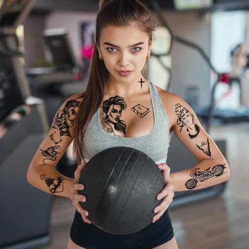 Miniatura 2 de 12 Hojas de Tatuajes Temporales Chicanos Grandes, Tatuajes Temporales Cholo y Chola, Tatuajes Falsos de Gángster Chicana Guadalupe Día