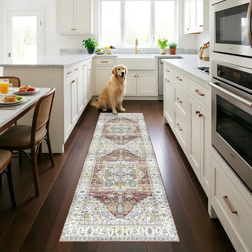 Miniatura 27 de Alfombra lavable para pasillo de 2 x 3: alfombra suave vintage para cocina, baño, lavandería, con respaldo antideslizante, alfombra de piso
