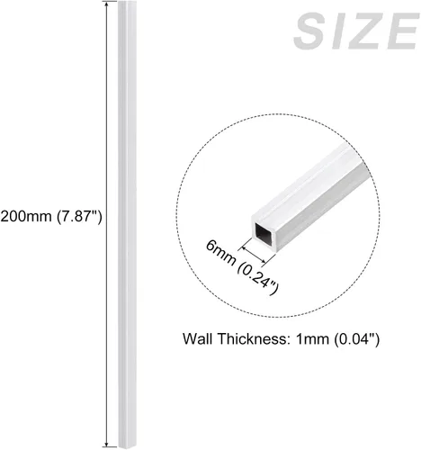 Miniatura 2 de METALLIXITY Tubo cuadrado de aluminio (0.236 in x 0.236 in x 0.039 in x 7.874 in), 4 piezas, tubo de aluminio 6063 - para muebles del hogar