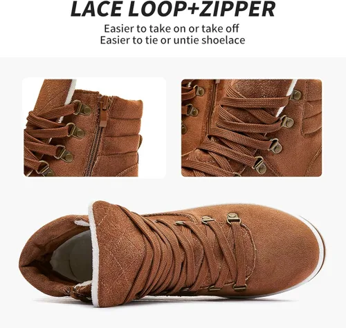 Miniatura 3 de FRACORA Botas de combate para mujer, botas de tobillo con cordones, botas de nieve para invierno, botas de nieve con cremallera lateral