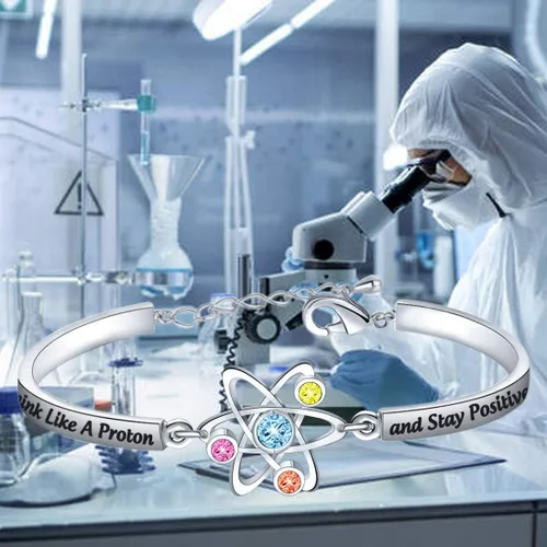 Miniatura 6 de FEELMEM Pulsera de ciencia atómica, regalo de química, piensa como un protón y mantente positivo, regalo de ciencia química para graduados