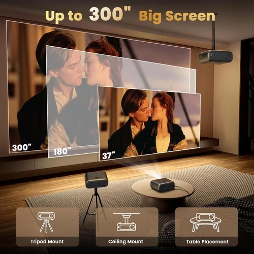 Miniatura 6 de [Enfoque eléctrico/alto brillo] Proyector FUDONI con WiFi y Bluetooth, nativo 1080P Real 400 lúmenes ANSI, proyector de cine al aire libre, pantalla