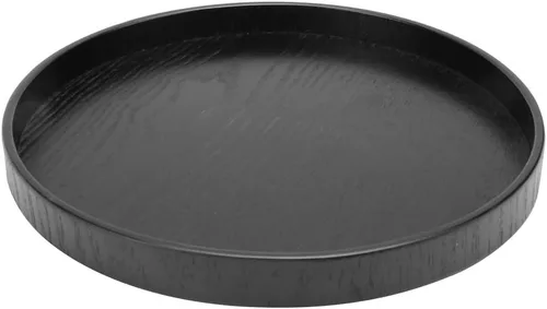 Miniatura 9 de Bandeja de servicio redonda negra, bandeja otomana de nogal de gran tamaño para sala de estar para desayuno en la cama, decoración de mesa auxiliar