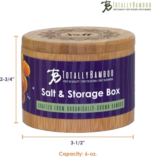 Miniatura 6 de Totally Bamboo Salero Caja de Almacenamiento de Bambú con Tapa Giratoria Magnética, Capacidad de 6 Onzas, Flor Mandala Grabada en la Tapa