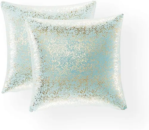 Miniatura 11 de Xinrjojo Juego de 2 almohadas brillantes en negro y dorado, almohadas suaves y brillantes decorativas, juego de fundas de almohada cuadradas negras
