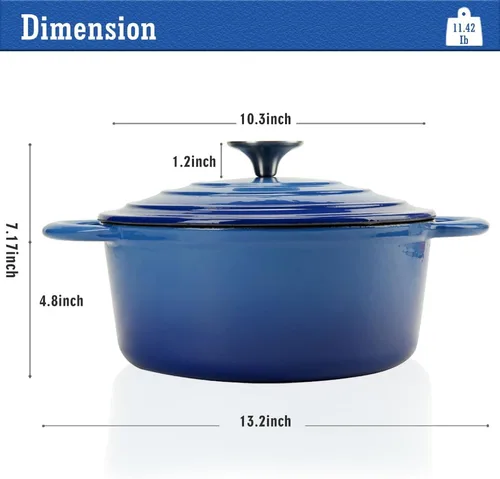 Miniatura 2 de Horno Holandés COOKWIN de 5 Cuartos de Galón de Hierro Fundido Esmaltado con Tapa de Auto-Bastecer, Olla de Cuerpo Grueso de Doble Manija, Olla