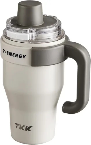 TKK Vaso de 27 onzas con asa y popote, vaso aislado con revestimiento de cerámica, taza de viaje 100% a prueba de fugas para agua, té helado o café,