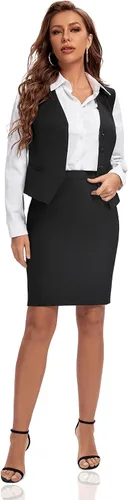 Miniatura 5 de Foucome Vestido formal de negocios ajustado para mujer, chaleco con botones