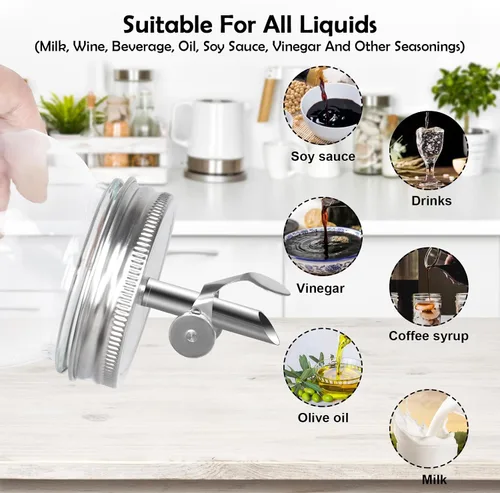 Miniatura 6 de Tapas de vertido de boquilla para tarro de acero inoxidable de boca regular. Bloqueo automático y flujo libre. Adecuado para aceites, brillo