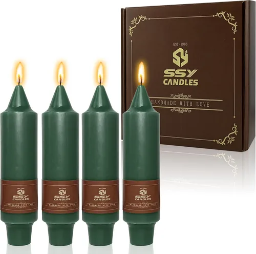 Candelabros cortos de 5 pulgadas con velas cónicas verde oscuro, 4 piezas para cena, hogar, boda, fiesta, decoración