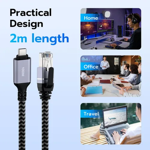 Miniatura 5 de Mcbazel Cable USB C a Ethernet 2M, adaptador de red de alta velocidad tipo C a RJ45, cable Gigabit Ethernet a USB C para portátiles, PC, iPad