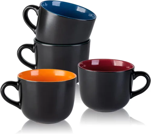 Miniatura 11 de AmorArc Tazas de sopa de 24 onzas con asas, tazas de cerámica jumbo con asas para café, cereales, capuchino, aptos para microondas y lavavajillas