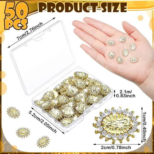 Miniatura 2 de Lounsweer 50 piezas de mini dijes de uñas de la Virgen María para mujer, gemas 3D de San Judas María de aleación de circón brillante, dijes de arte