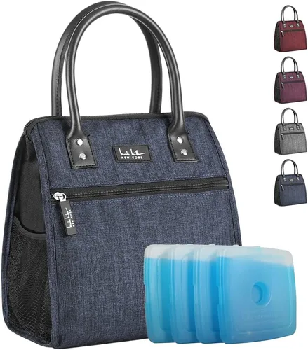 Nicole Miller - Bolsa térmica para el almuerzo, bolsa térmica suave de gran apertura, bolsa de hielo para alimentos con soporte para botellas de Azul