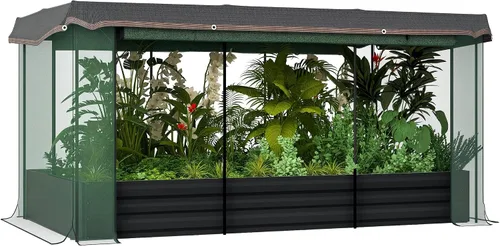 Miniatura 14 de Outsunny - Macetero de jardín elevado con enrejado arqueado para plantas trepadoras de enredadera, flores colgantes, macetero de madera
