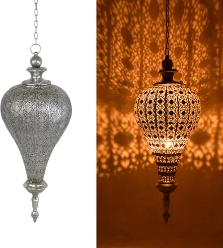 Miniatura 10 de Westcharm Lámpara de Adoración Antigua de Plata Oriental Marroquí para Ramadán, Colgante de Metal, Luz Colgante, Lámpara de Vela Decorativa