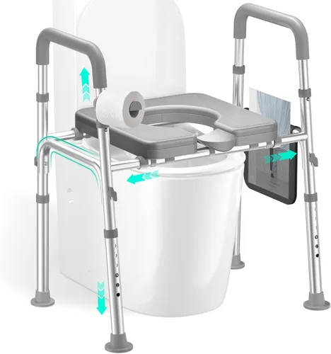 HOMEAL Elevador de asiento de inodoro elevado con asas para personas mayores, 450 libras, silla cómoda 3 en 1 para discapacitados y pacientes con