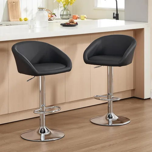 Miniatura 25 de Juego de 2 Taburetes de Bar, Taburetes de Bar Giratorios de Terciopelo Modernos Ajustables en Altura de Mostrador, Silla de Isla con Base de Metal