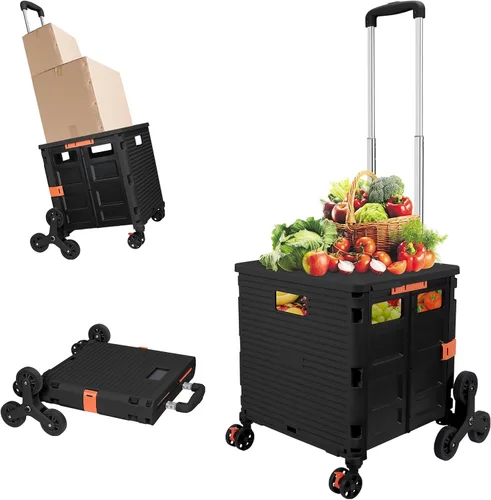 Miniatura 10 de FELICON SELORSS Carro de Utilidad Plegable Carro de Mano Plegable con Mango Telescópico de Plástico Resistente Cesta Plegable de 4 Ruedas Giratorias