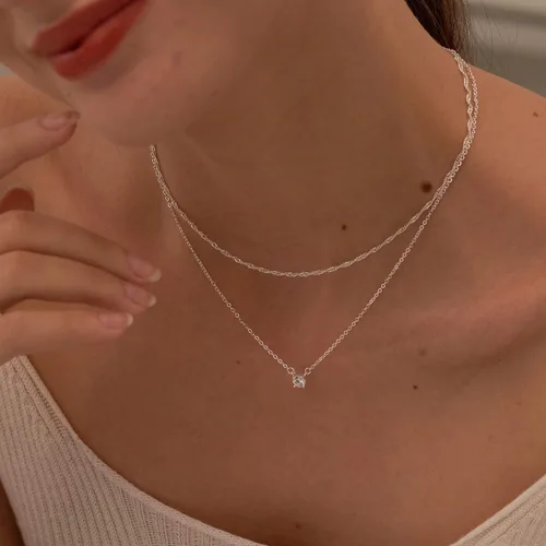 Miniatura 4 de Tewiky Collares de diamantes para mujer, delicado collar de oro chapado en oro de 14 quilates, collar largo de lariat, collar de oro simple