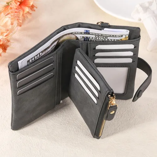 Miniatura 2 de Carteras de cuero personalizadas para mujer, con cremallera, monedero con correa para la muñeca, cartera pequeña para mujer con nombre de flor
