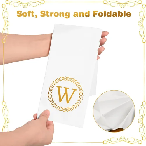 Miniatura 3 de 100 servilletas desechables con monograma de oro, toallas de mano decorativas con letra W, servilletas de cena para invitados, toallas de mano