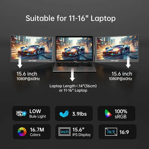 Miniatura 3 de MT-VIKI Extensor de pantalla para laptop de 15.6 pulgadas, monitor potable para computadora portátil, solo una conexión de cable USB-C, compatible