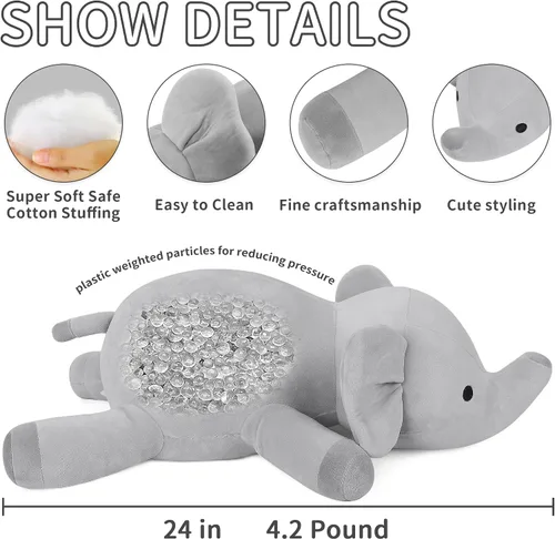 Miniatura 3 de WeBingo Animales de Peluche con Peso de Elefante de 4.2 libras, Juguete de Peluche de Elefante con Peso de 24", Animal de Peluche con Peso Mantas