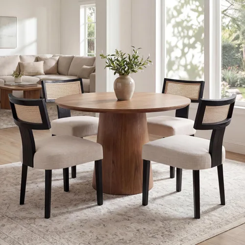 Miniatura 16 de VESCASA Juego de 2 sillas de comedor modernas de mediados de siglo, sillas de comedor tapizadas de lino con respaldo curvado ergonómico, patas