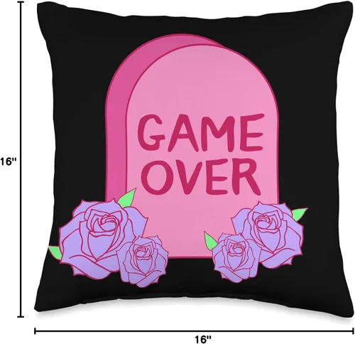 Miniatura 4 de Yami Kawaii & Harajuku Fashion Estética Rosa Pastel Gótico GAME OVER Yami Kawaii Tombstone Throw Pillow 15.7 x 15.7 in, multicolor