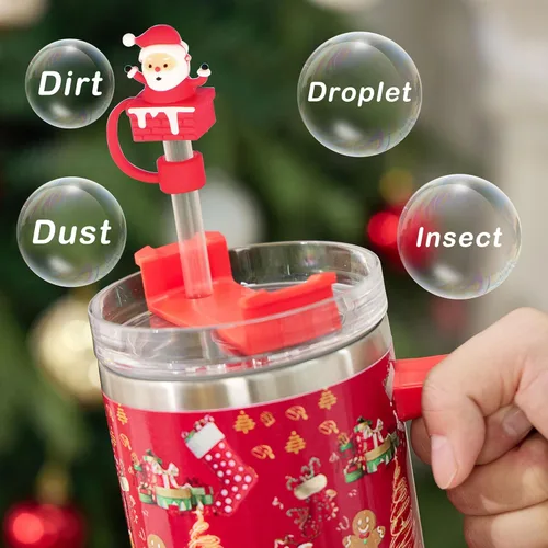 Miniatura 3 de 6 piezas de cubiertas de pajita para taza Stanley de Navidad, tapa de pajita de silicona para vaso Stanley de 30 y 40 oz con asa, cubiertas de punta