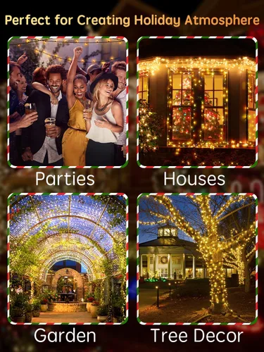 Miniatura 7 de Acan - 300 luces LED para Navidad al aire libre, 115 pies, luces multicolores para árbol de Navidad con control remoto, 8 modos de iluminación