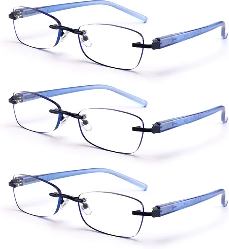 Miniatura 6 de Paquete de 3 lentes de lectura sin montura para mujer, lectores ligeros de bisagra de resorte, anteojos artísticos clásicos y elegantes con UV 400