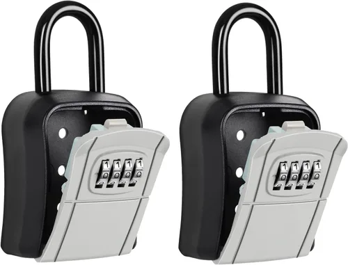 Miniatura 10 de Caja de bloqueo portátil para llaves, caja de seguridad segura para interiores, exteriores, garaje, jardín, tienda (1, gris)