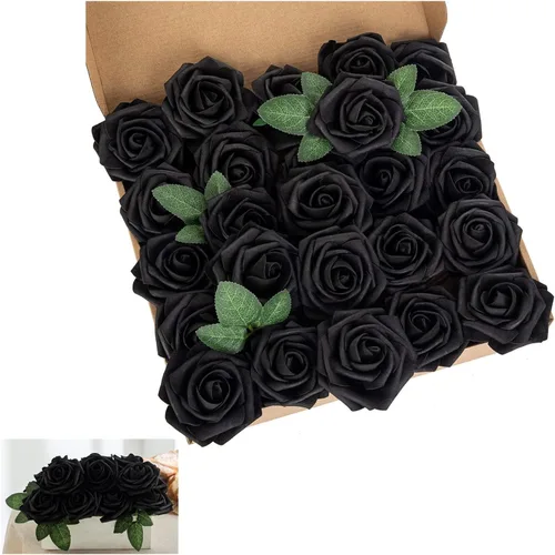 Miniatura 18 de Rosa artificial de espuma de 25 piezas de rosas falsas de aspecto real con tallos y hojas para decoración del hogar, fiestas, jardín, centros