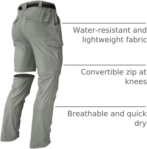 Miniatura 22 de Pantalones de senderismo para hombre, convertibles, con cremallera, ligeros, impermeables, de secado rápido, pesca al aire libre, viajes, safari