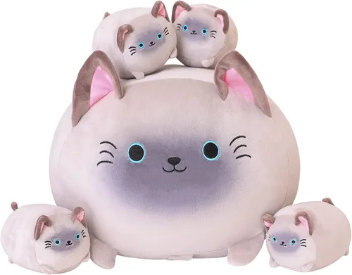 Miniatura 11 de SQEQE Chubby Seal Almohada de peluche con 4 peluches de foca de bebé en su barriga, juguete de peluche de algodón de peluche para niños y adultos