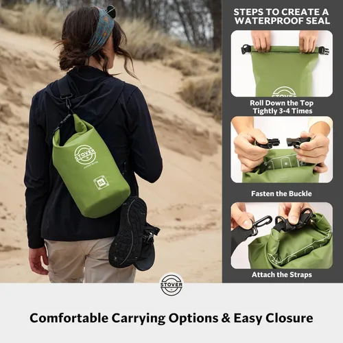 Miniatura 5 de STOVER 5/10/25/30/40/55L Waterproof Dry Bag- Roll-Top Backpack w/Phone Case- Kayaking, Hiking, Camping, Boating- Men/Women 5L Verde