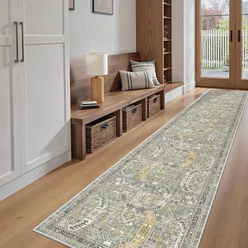 Miniatura 919 de Madane Tapete lavable de 2 x 10 pies para pasillo, cocina, recibidor, clásico, suave, antideslizante para interiores, casa de campo, baño, sala