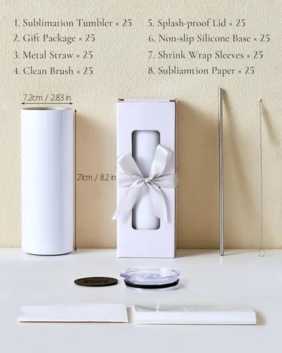 Miniatura 2 de Paquete de 25 vasos de sublimación de 20 onzas en blanco delgados y rectos a granel, vaso de sublimación aislado de acero inoxidable con Paquete