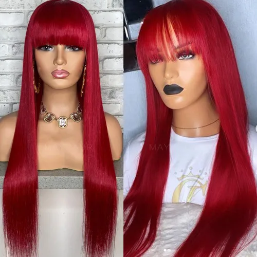 Miniatura 11 de Maycaur Pelucas de cabello sintético de color rubio con flequillo completo #613, color largo y liso, resistente al calor, pelucas sin encaje