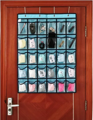 Miniatura 3 de Tabla de bolsillo para el aula para calculadora de teléfono, organizador de joyas para colgar sobre la puerta, armario colgante con 30 bolsillos Azul