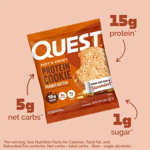 Miniatura 3 de Quest Nutrition Galleta de proteínas de mantequilla de cacahuete, 15g de proteínas, 1g de azúcar, 5g de carbohidratos netos, apta para dieta Keto