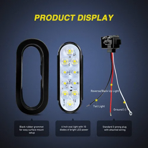 Miniatura 4 de Nilight - TL-09 - Luces traseras LED ovaladas de 6 pulgadas, color blanco, 2 unidades, 10 LED con ojales de montaje empotrado, enchufes IP67 Luces