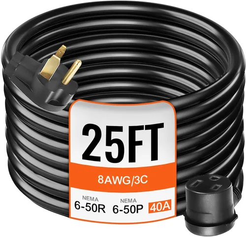 VEVOR Cable de extensión de soldador de 25 pies, 40 amperios, 250 V, 8 calibre 3 puntas, cable de extensión de soldadura resistente con NEMA 6-50P a