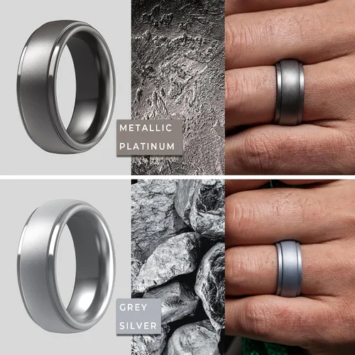 Miniatura 12 de ThunderFit Anillos de boda de silicona para hombre, 0.394 in de ancho y 0.098 in de grosor, paquete múltiple de variedad 1-7